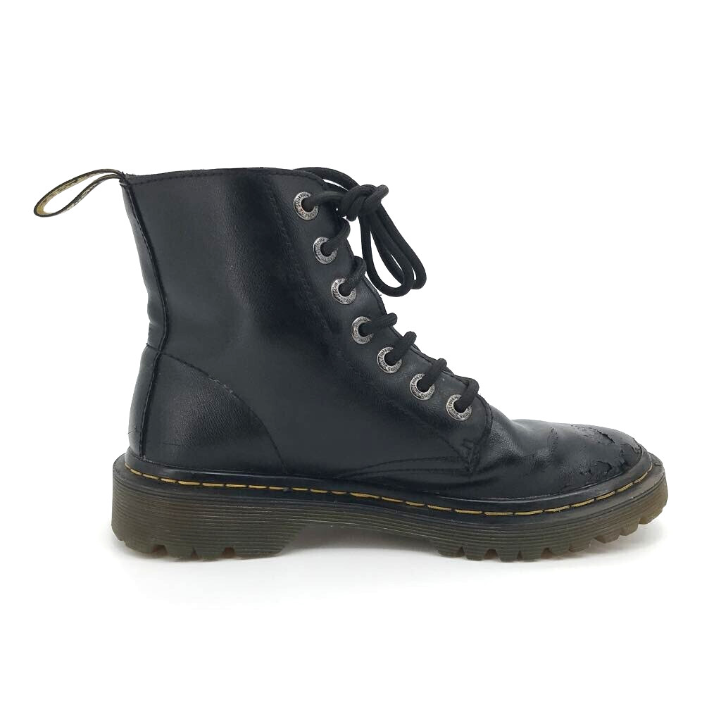 Dr. Martens Luana Combat Boot Black Leather Pull Tab Ankle Lace Up Women US 5 36