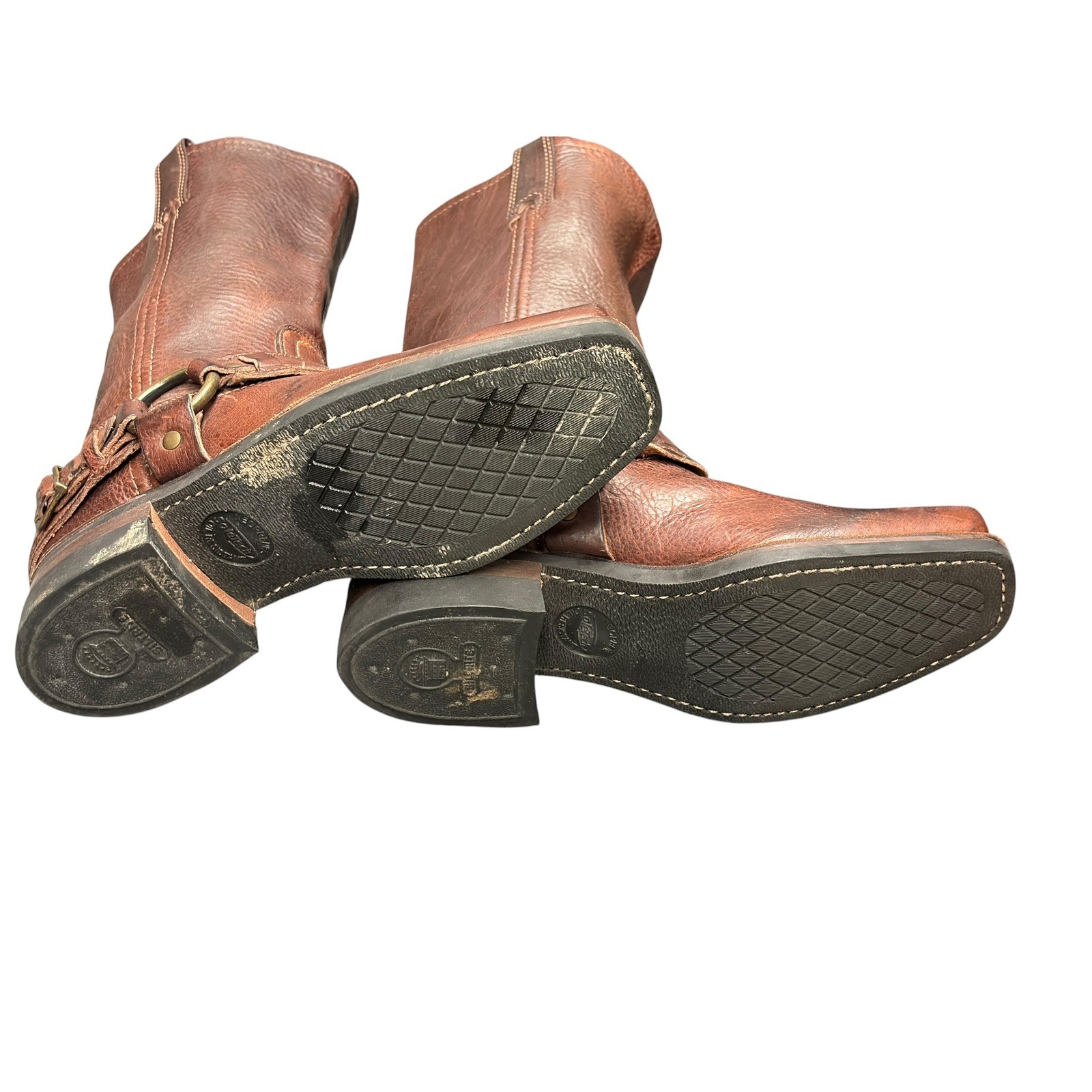 Vintage Frye Brown Leather Belted Harness Boots 77250 Pull On O-Ring Size 8