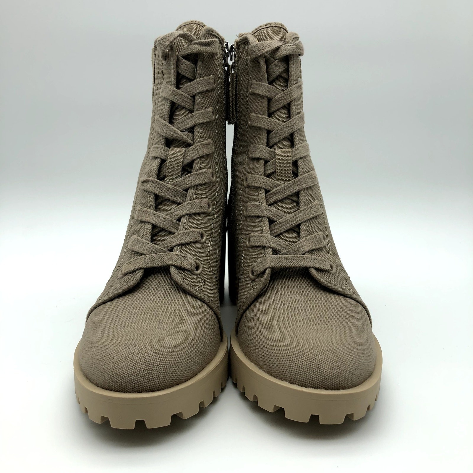 Dolce Vita Womens Combat Boots Size 10 Tan Canvas Stacked Heel NWOB