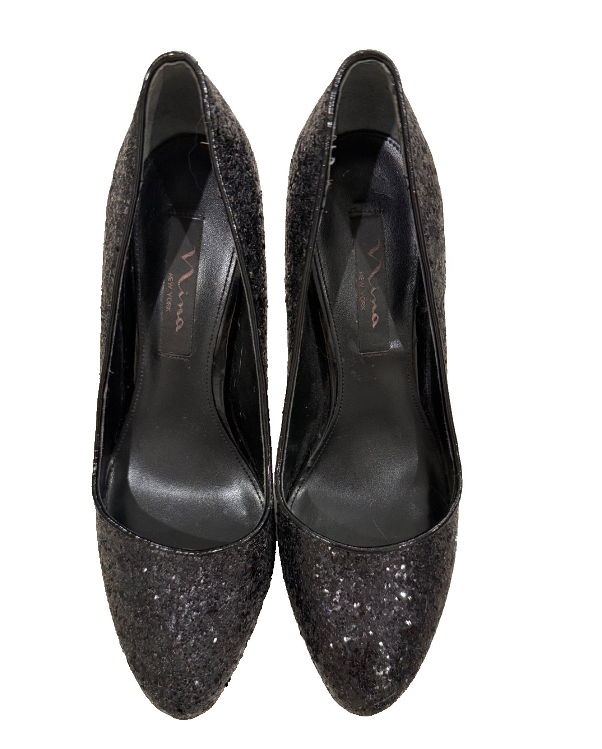 Nina – Black Sparkle Glitter Bling Pumps Maximalism – 4.25″ Heel – Size 7.5M