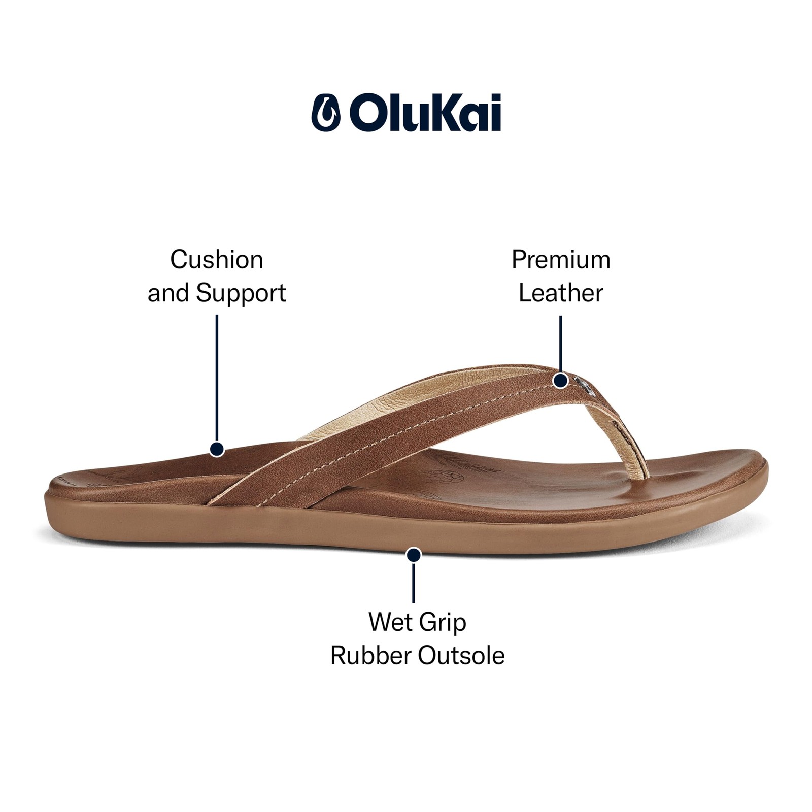 OluKai Women’s Honu Leather Slide Sandals, Premium Full-Grain Leather,