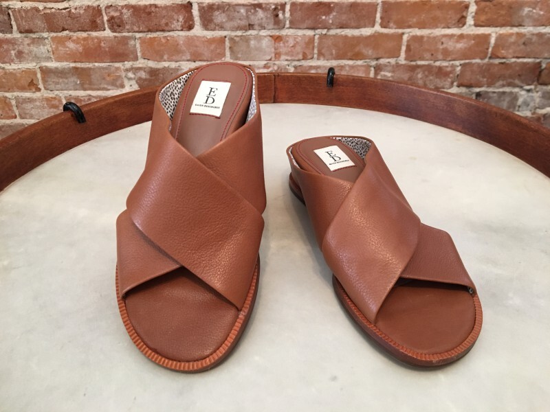 ED Ellen Degeneres Tan Vachetta Leather Treya Wedge Slide Sandals NEW