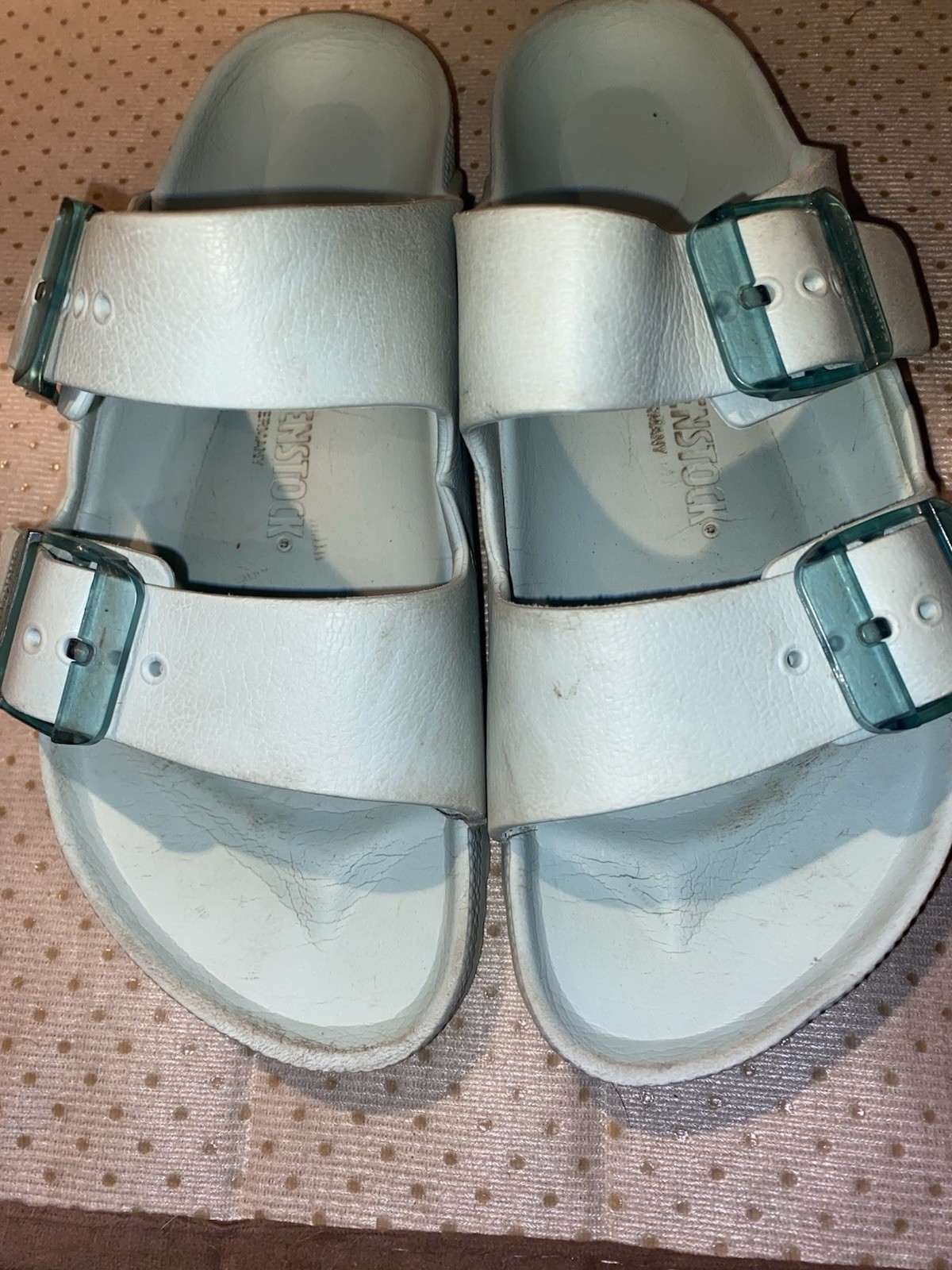 Birkenstock Arizona EVA sandals in surf green with stealth buckles US 6/6.5 (c)