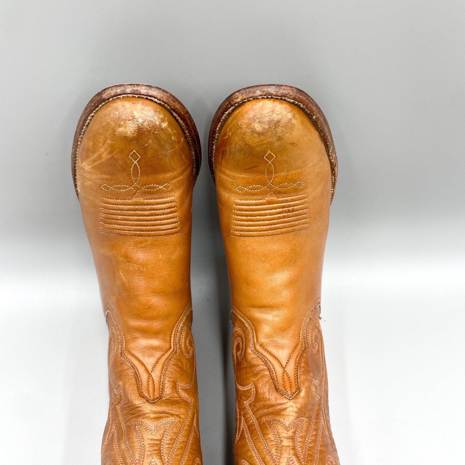 Vintage Lucchese Womens 6B Tan Leather Tall Western Cowboy Riding Boots Coastal