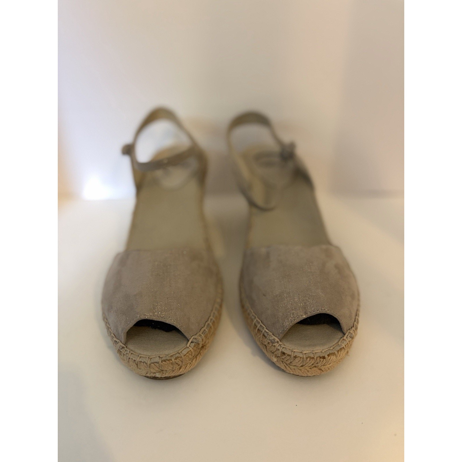 Abeo Dahlia Leather Metallic Beige Espadrille Wedge Sandal Bio System Size 9