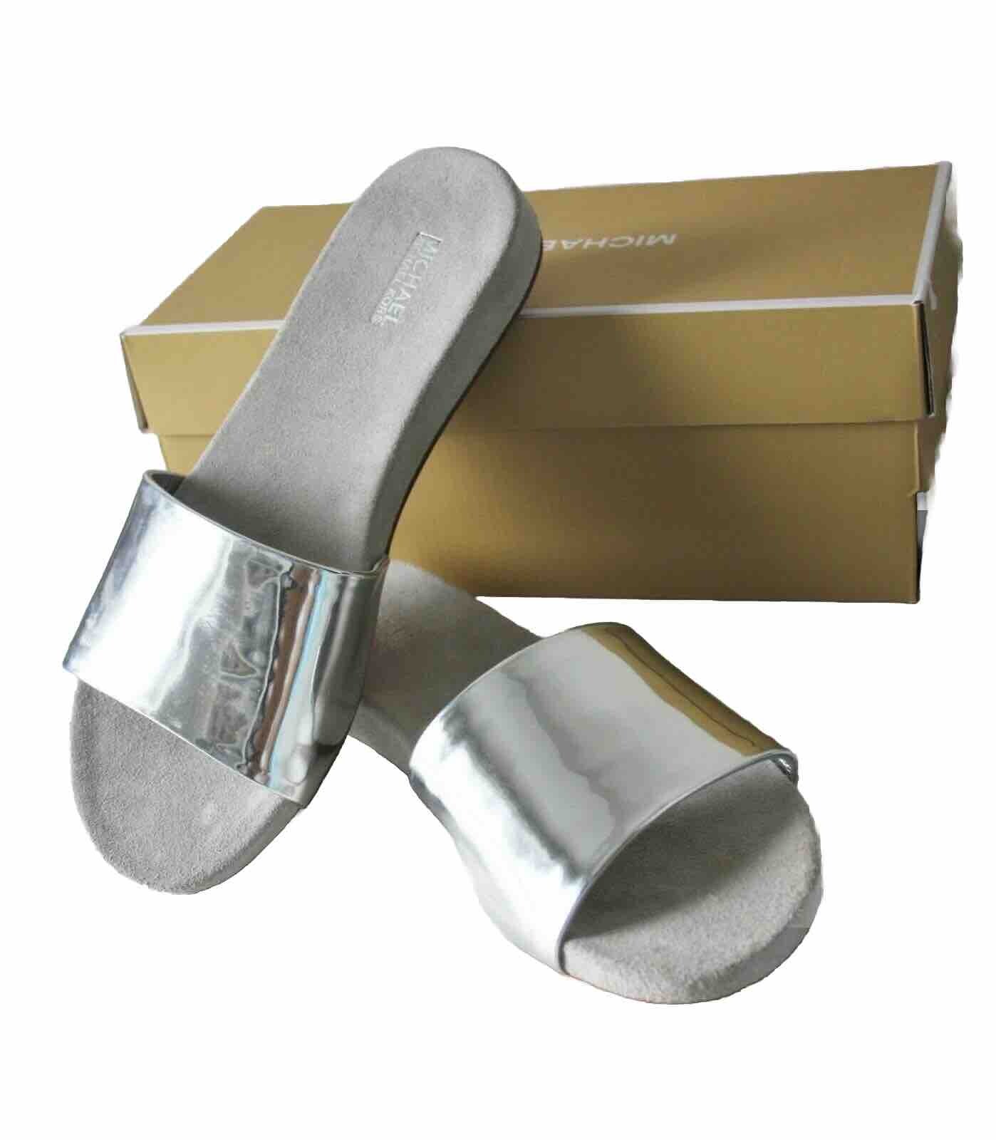 MICHAEL KORS Sandals Leather Silver Metallic Size US 6 7 8 9 10 / 36 37 38 39 40
