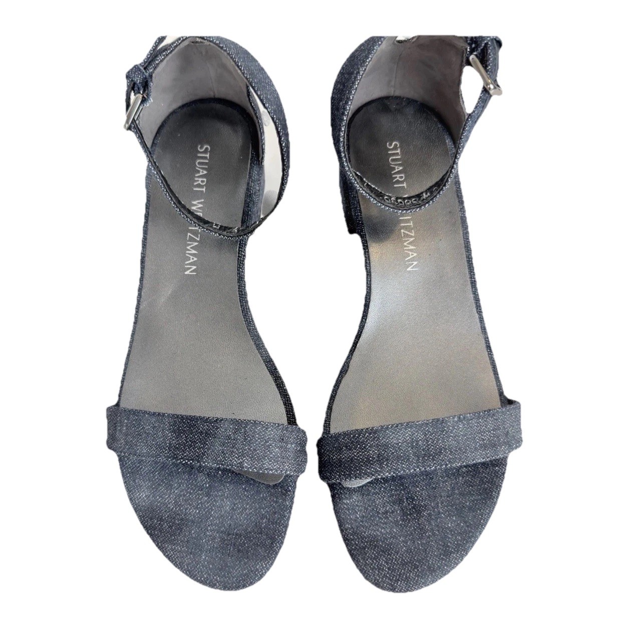 Stuart Weitzman Blue Metallic Block Heel Ankle Strap Sandals Women’s Size 7 NWOB