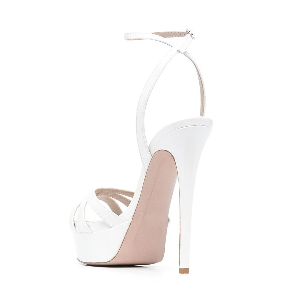 Women’s Ankle Strap Platform Sandals Dress Slingback Evening Shoes Shiny Leather