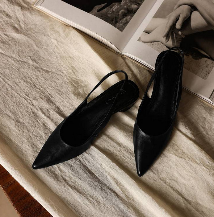 Women’s Genuine Leather Sandals Shoes Cover Toe Slingback Concise Shoes Black