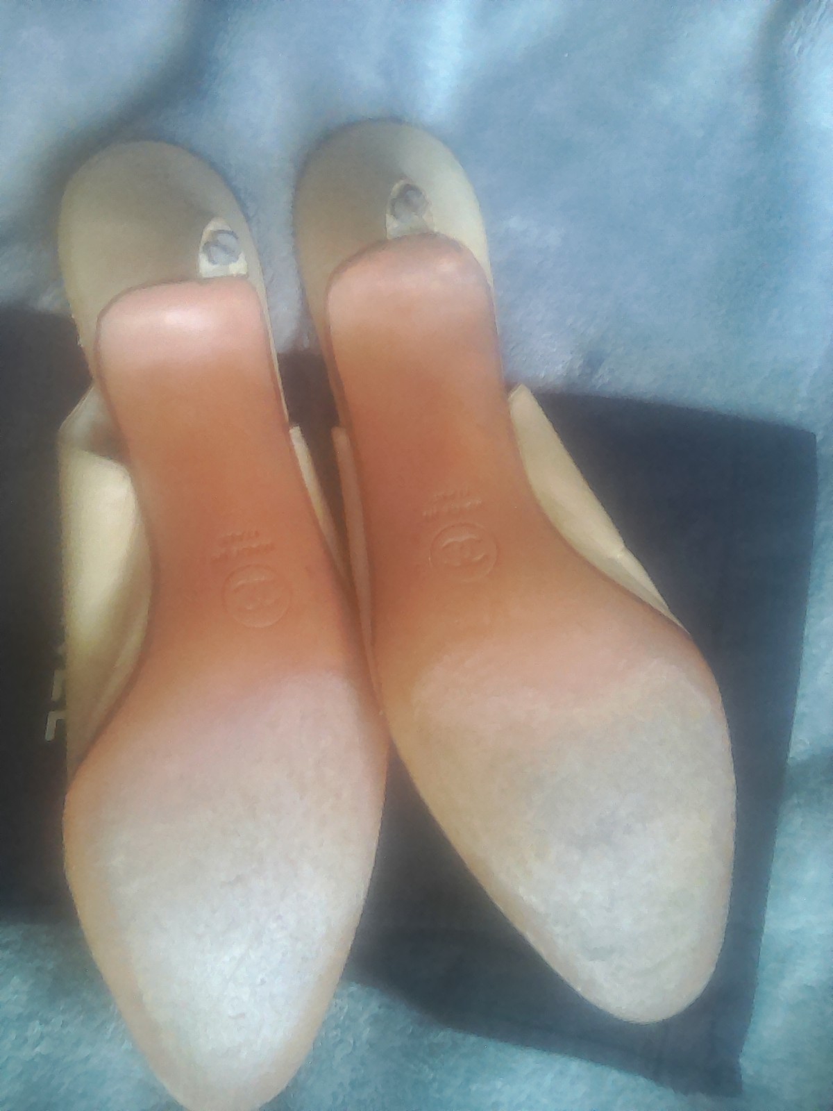 Authentic Chanel Tan & Navy Slingback Shoes Make Your Best Reasonable Offers