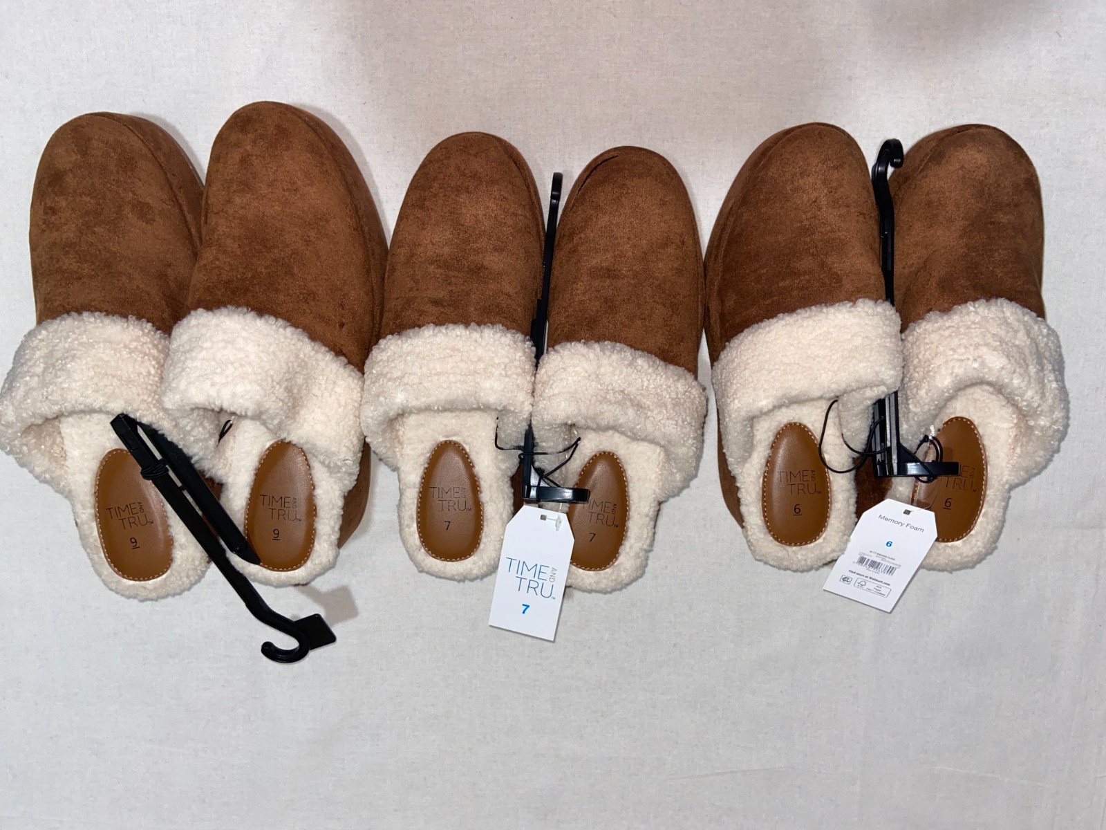 Time & Tru Women Wedge Clog Slippers Chestnut Brown Faux Shearling Platform NEW