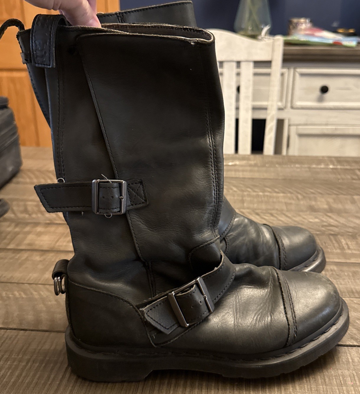 DR. MARTENS Womens Black Flannel Leather Kathleena Boots Size EU39 UK6 US 8