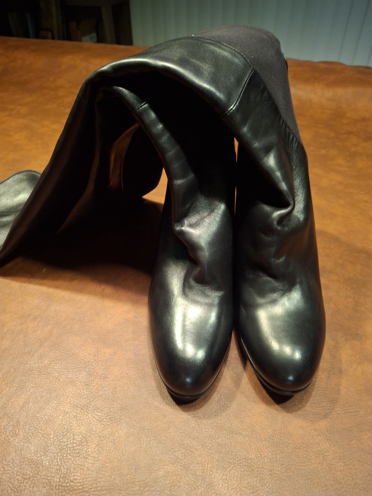 STUART WEITZMAN LEATHER OTK BOOTS 10N BLACK 50/50 STRETCH SMOOTH LEATHER SPAIN