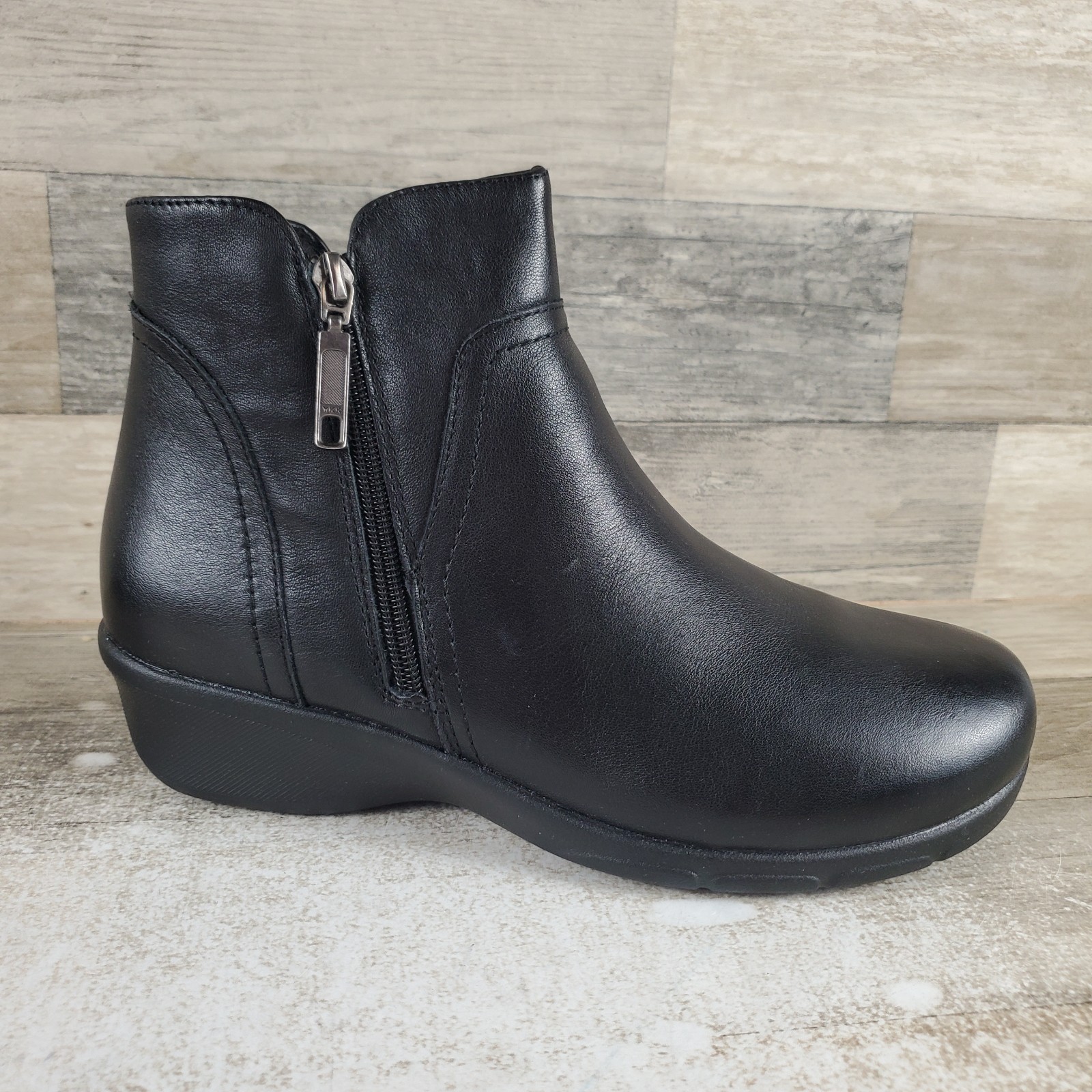 Propet Waverly Womens Booties Sz 8 M Black Leather Side Zip Round Toe Wedge Heel