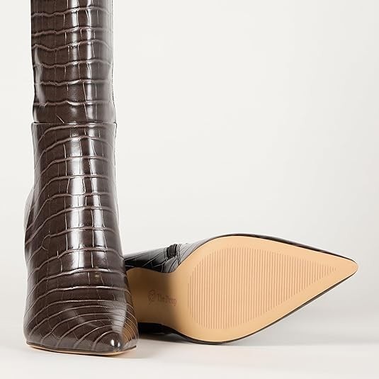The Drop Women’s Size 9.5 Chocolate Croco Stamped Gemini Tall 3.6″ Heeled Boot