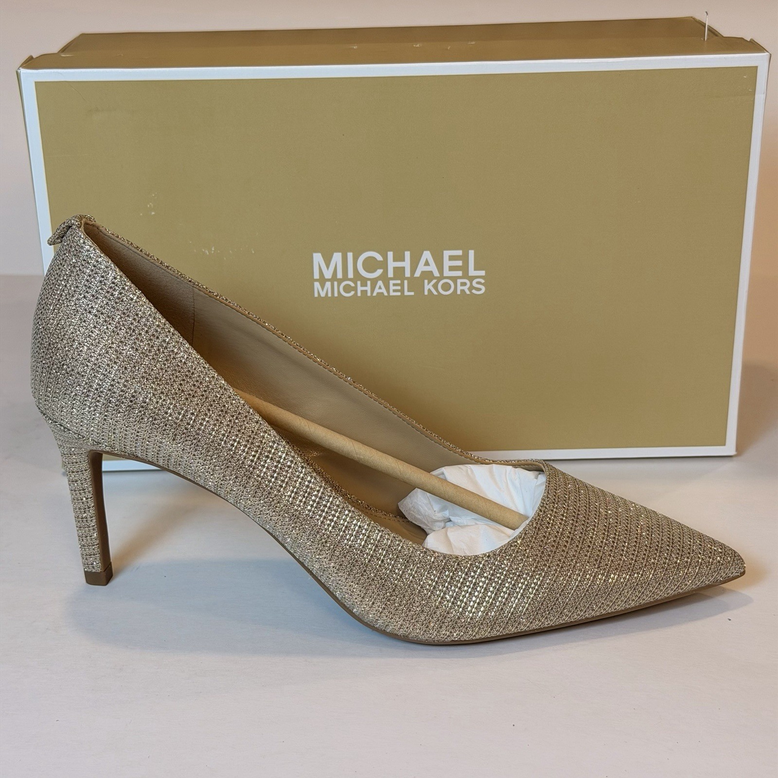 Michael Kors Size-8.5M Women’s Alina Flex Pump Gold Glitter Chain Mesh Gold
