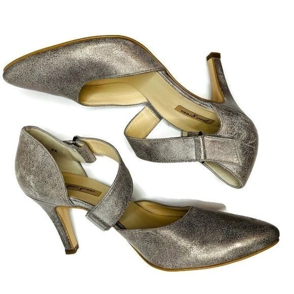 Paul Green Single Cross Strap Heels pumps Shoes Metallic glitter silver size 5