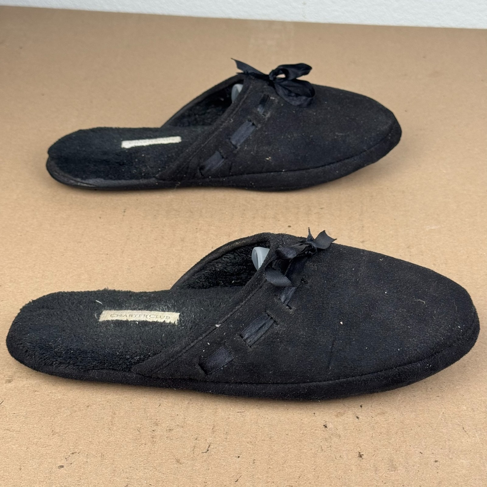 Unisex Charter Club Black Fleece Bow Slipper Clogs Size XL (9.5-10.5)