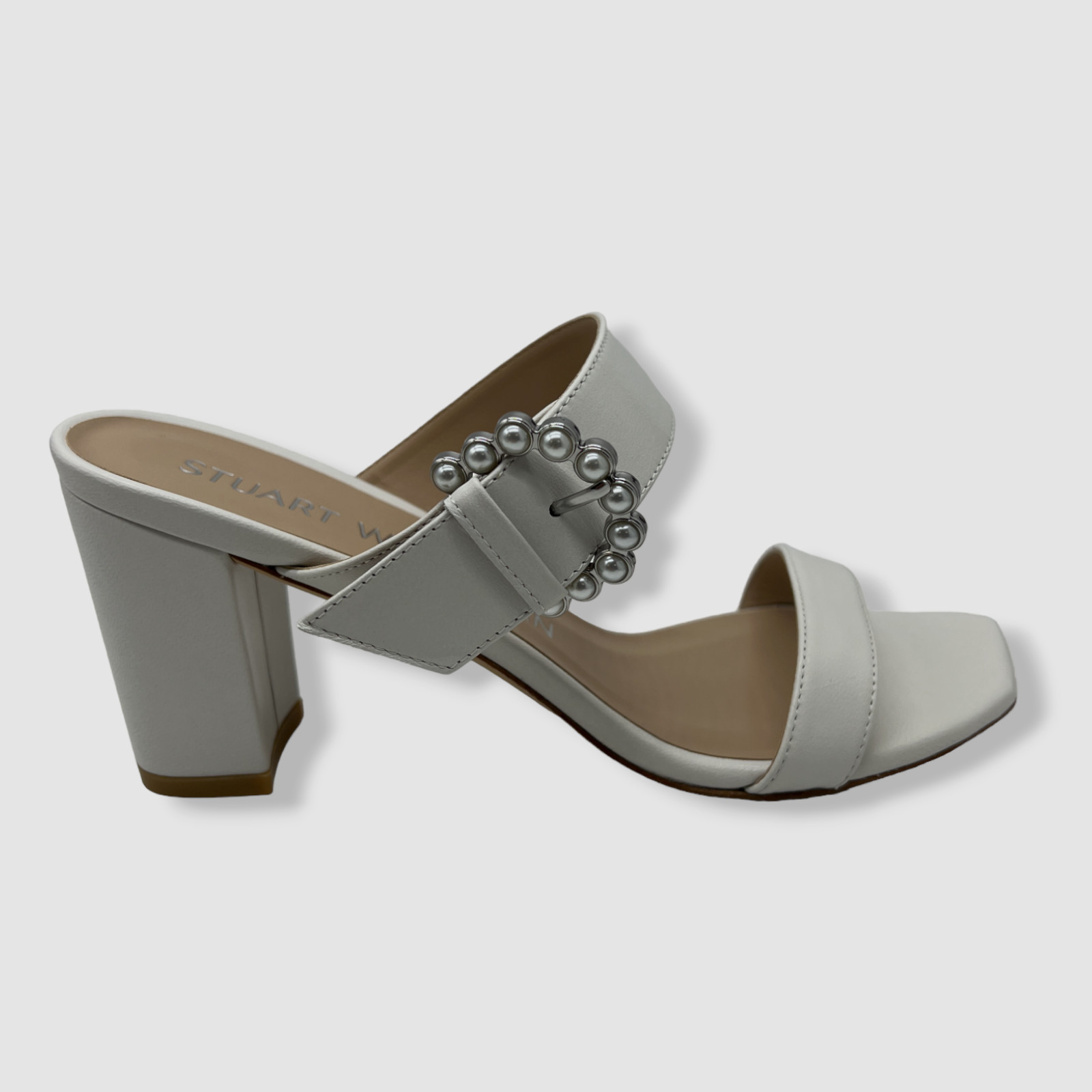 $450 Stuart Weitzman Women’s White Piper 75mm Slide Sandal Shoes Size US 6.5
