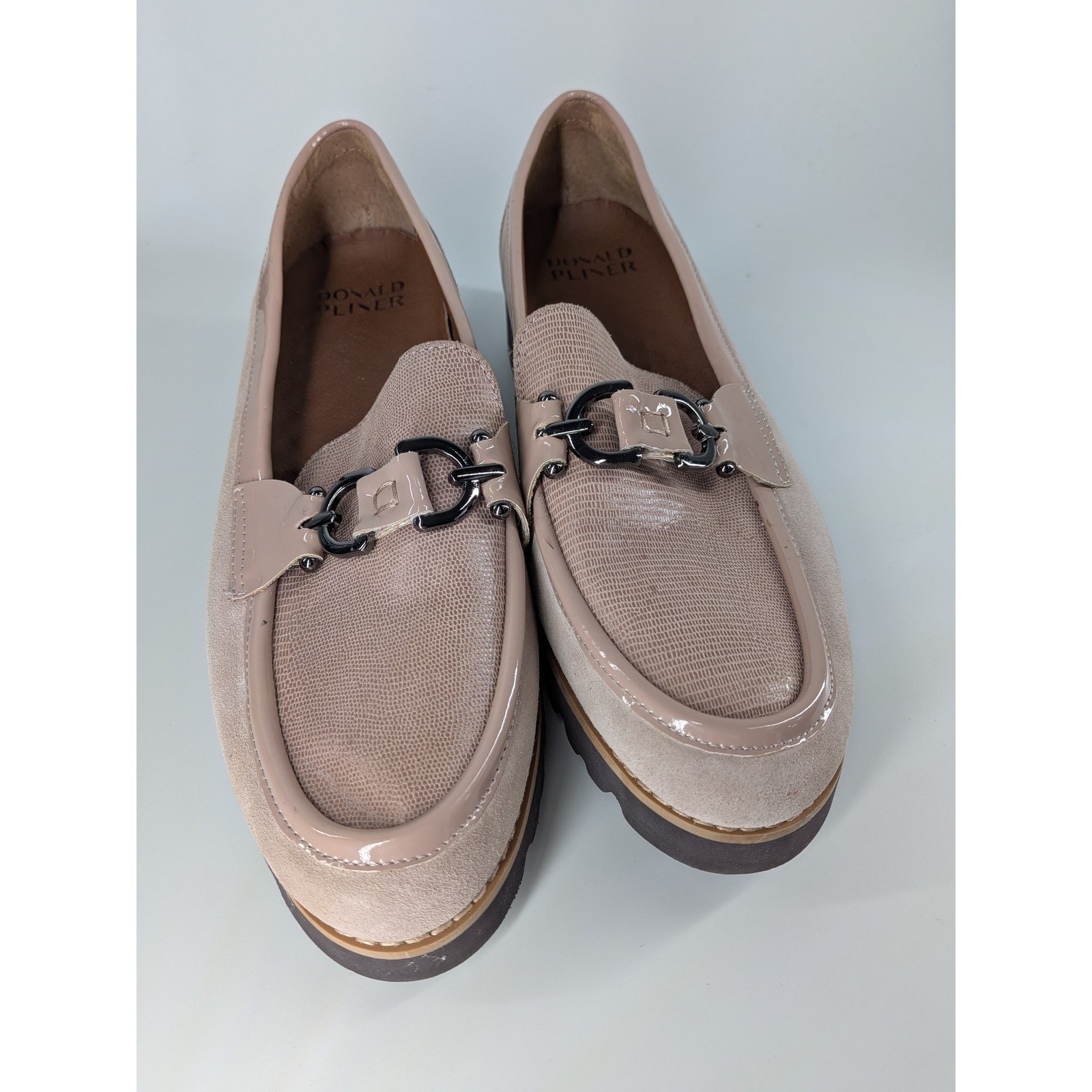 Donald Pliner HPCLIOCS Blush Pink Leather Suede Bit Loafers Lug Sole Womens 9.5M
