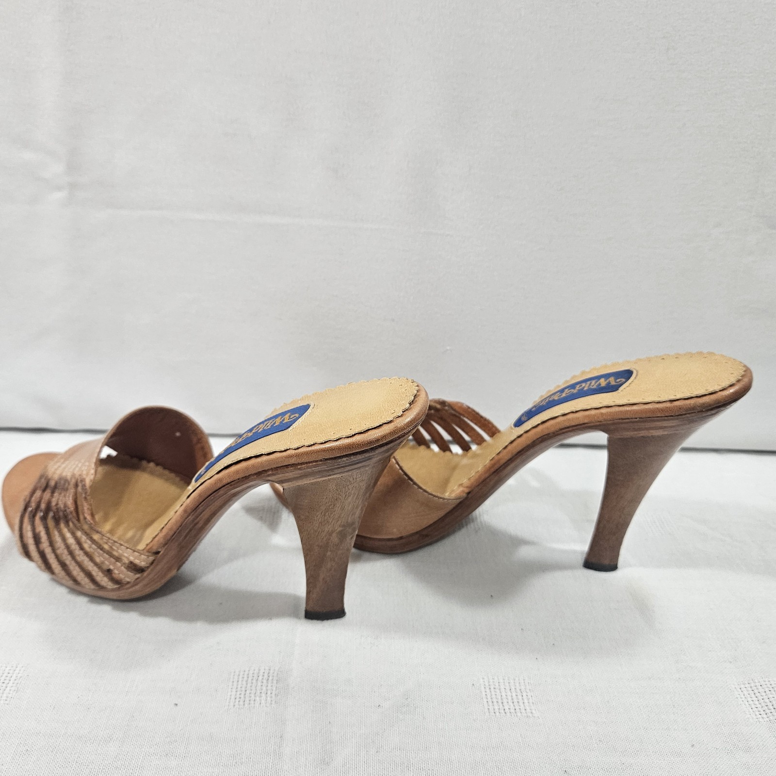 1980’s Wild Pair Original Sandals Mule Heels Slides Tan Leather Women 7.5 Brazil
