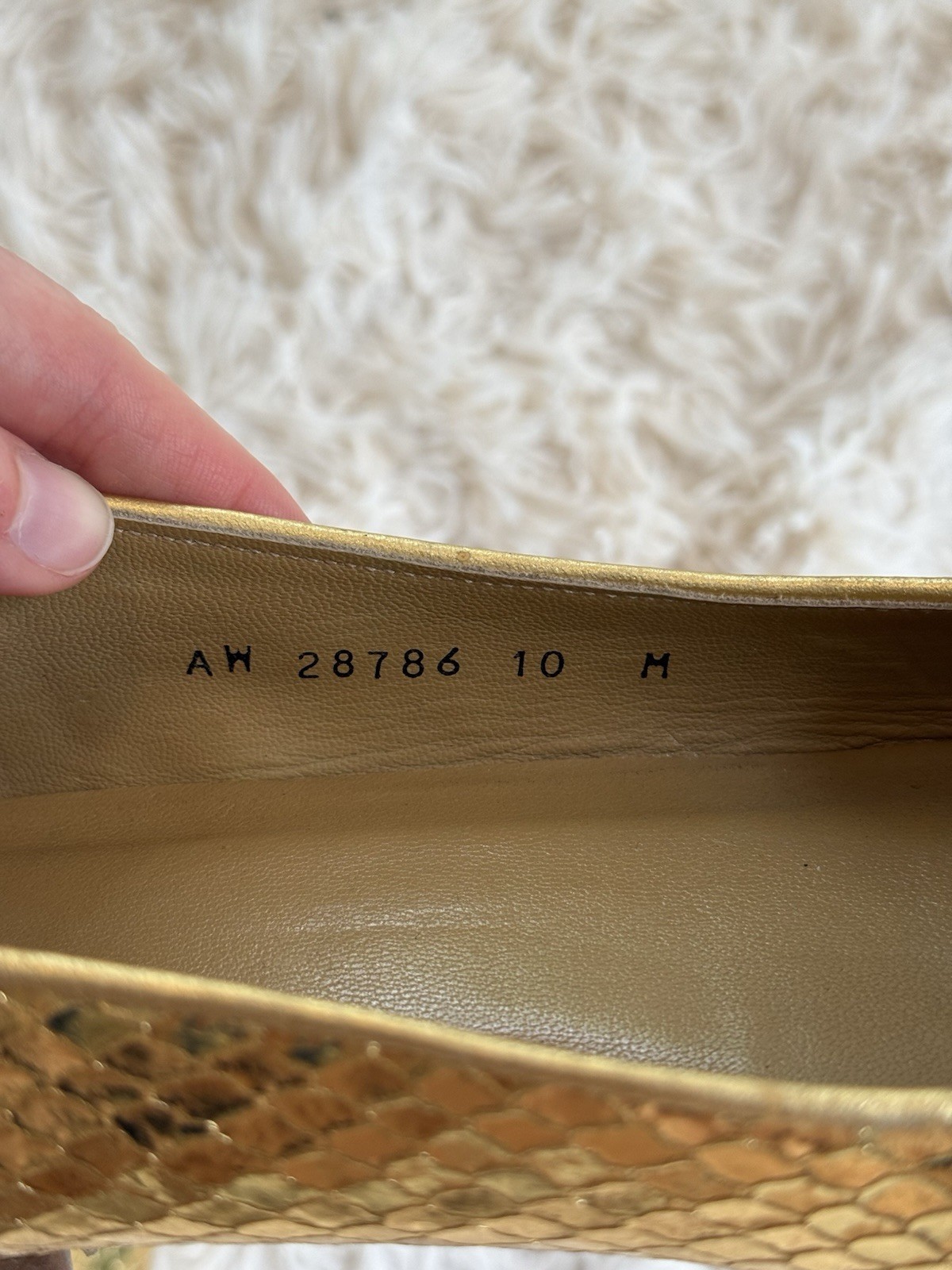 Stuart Weitzman Gold Snakeskin Ballet Flats Cap Toe Bow Leather Size 10 M