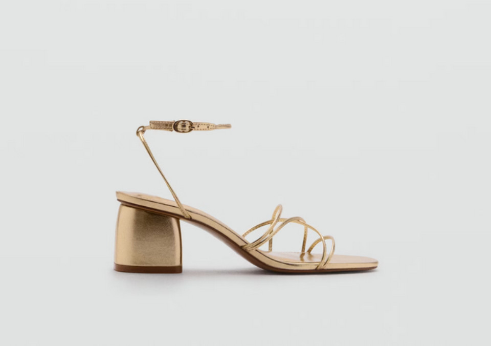 NEW MANGO MNG GOLD BLOCK HEEL STRAPPY SANDALS SHOES SZ 38 US 7.5