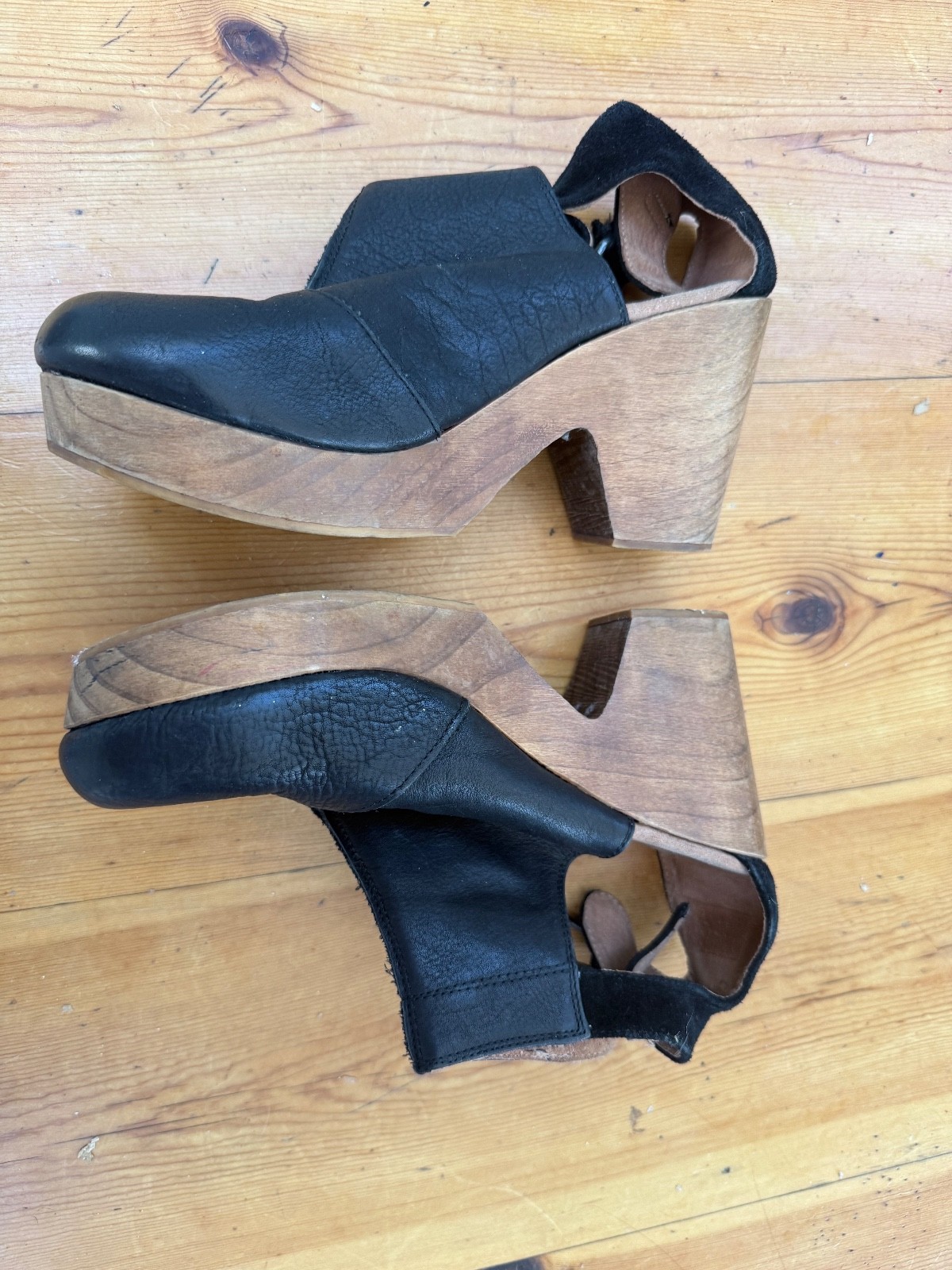 Free People Blake Black leather ankle straps Made in spain platform heel EUR39 A