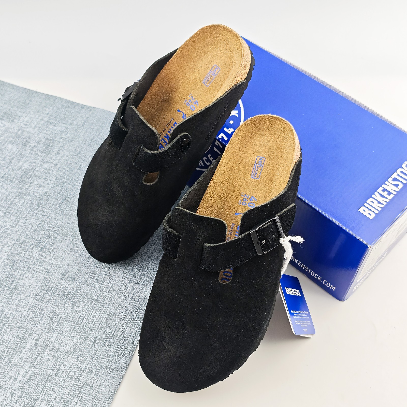 Birkenstock Boston Unisex Flat Shoes Black Suede Soft Footbed Multiple Sizes