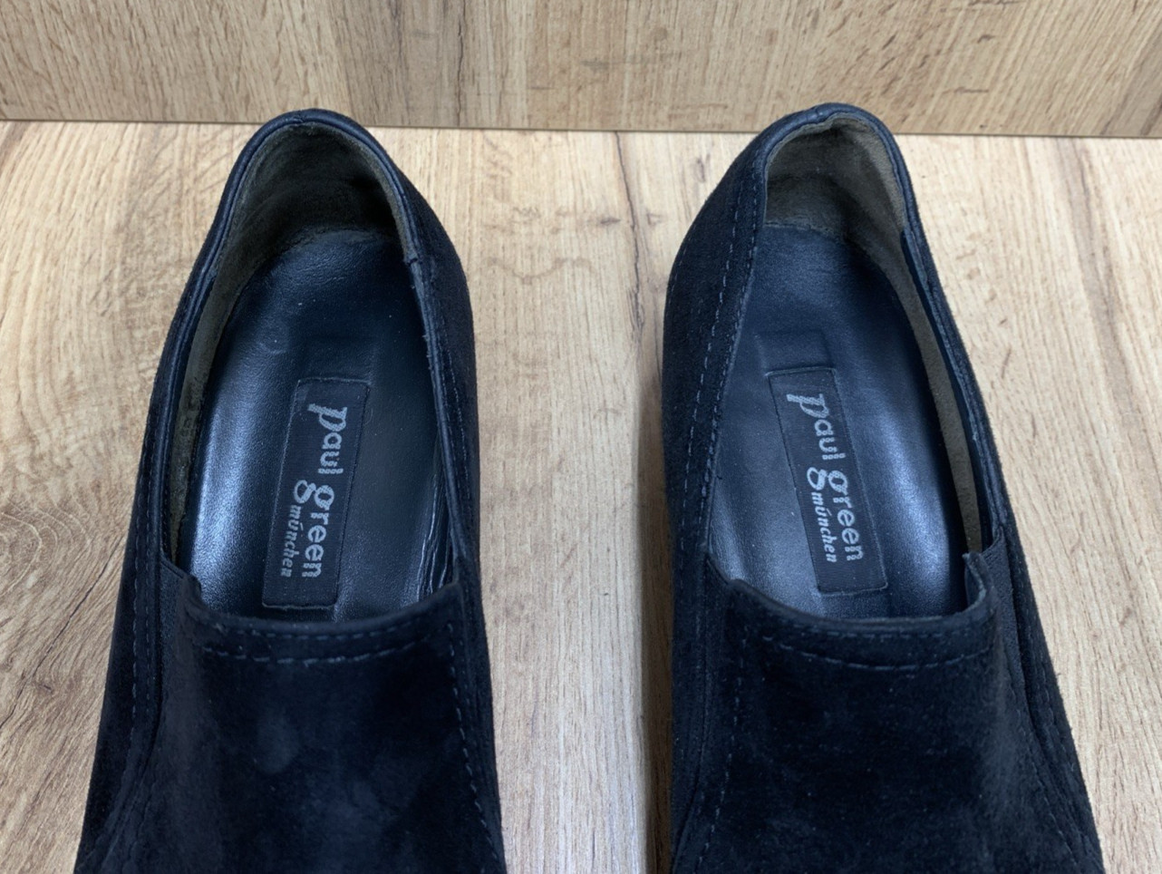 PAUL GREEN MUNCHEN Leather Covered Wedges Loafers Black Suede Size US 7