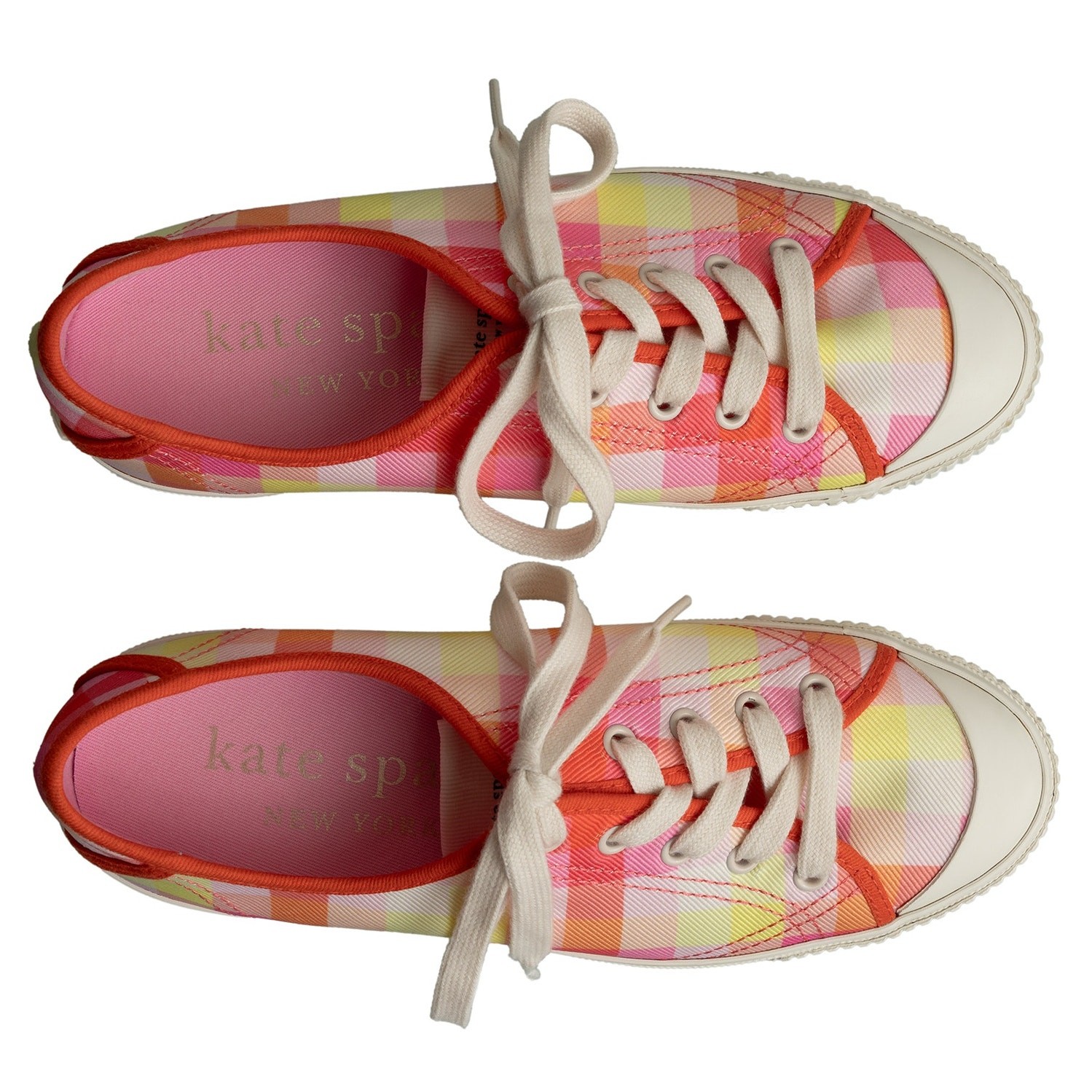 Women’s Designer Kate Spade New York Tennison Pink Madras Low-Top Sneakers Flats