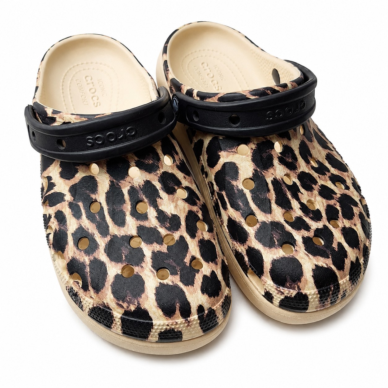 CROCS Baya Platform Printed Clogs Womens Sz 9 Beige Brown Cheetah Croslite Foam
