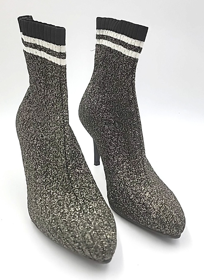 New Stuart Weitzman Waverly Sock Boots Ankle Black Gold Stretch Women’s 10M