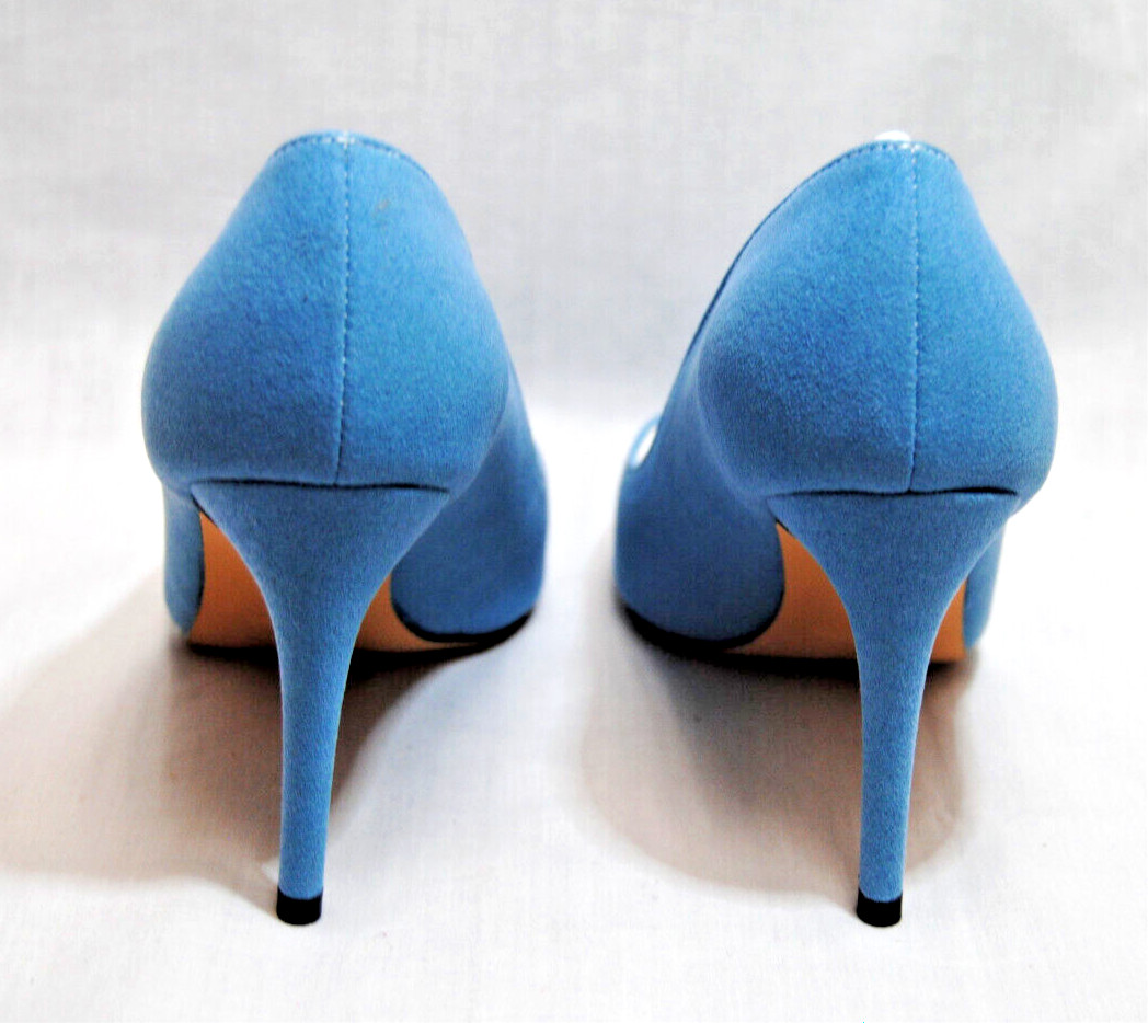 Divanne Womens Middle Heel Stiletto Shoes Pointy Toe Slip-On Pumps Blue T2367