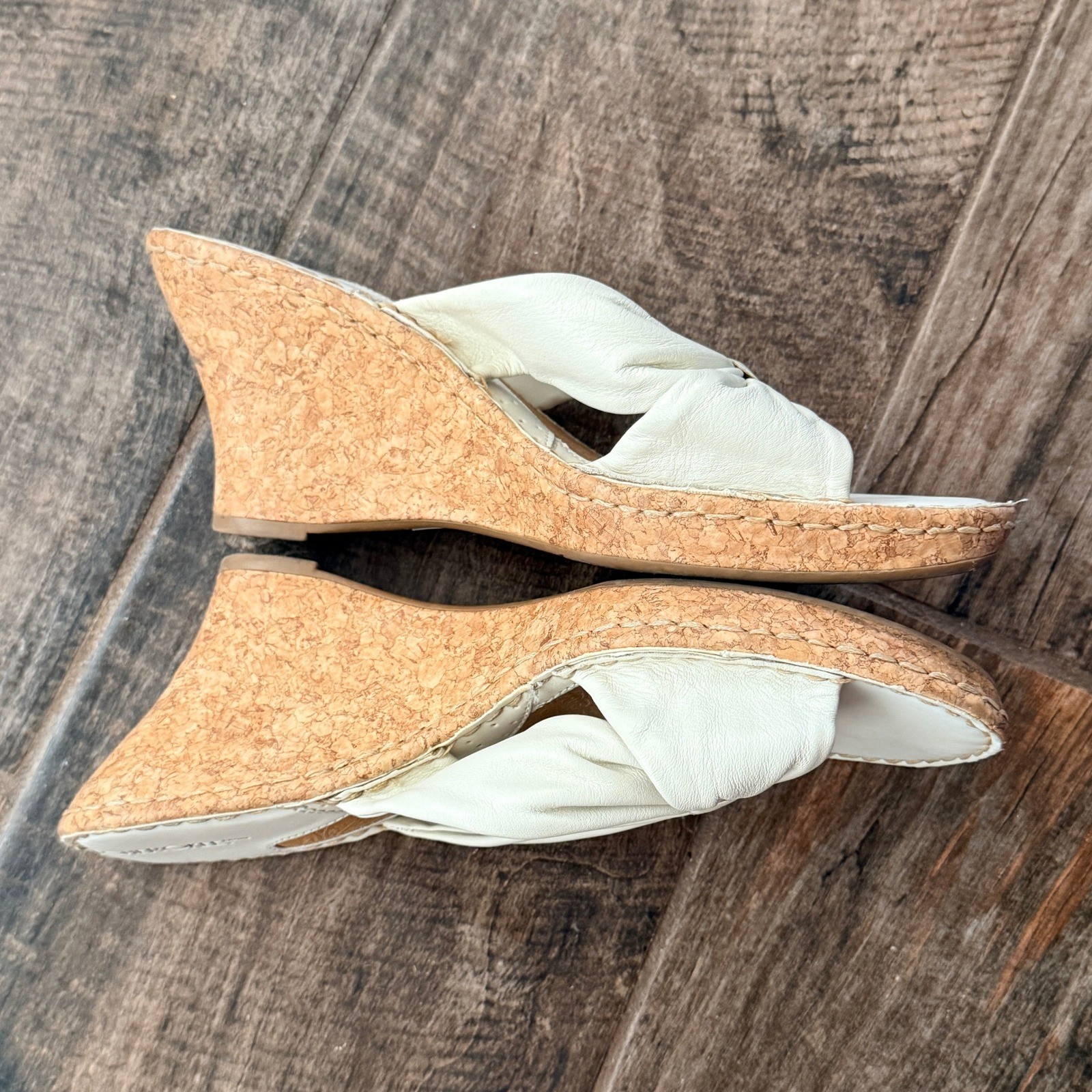 Cherokee Womens Vintage Leather Knotted Bow Cork Wedge Sandals,Cream, 10