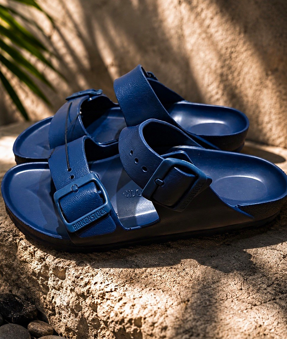 Birkenstock Women’s Blue Slide Sandals Adjustable Buckle Logo Synthetic US 7