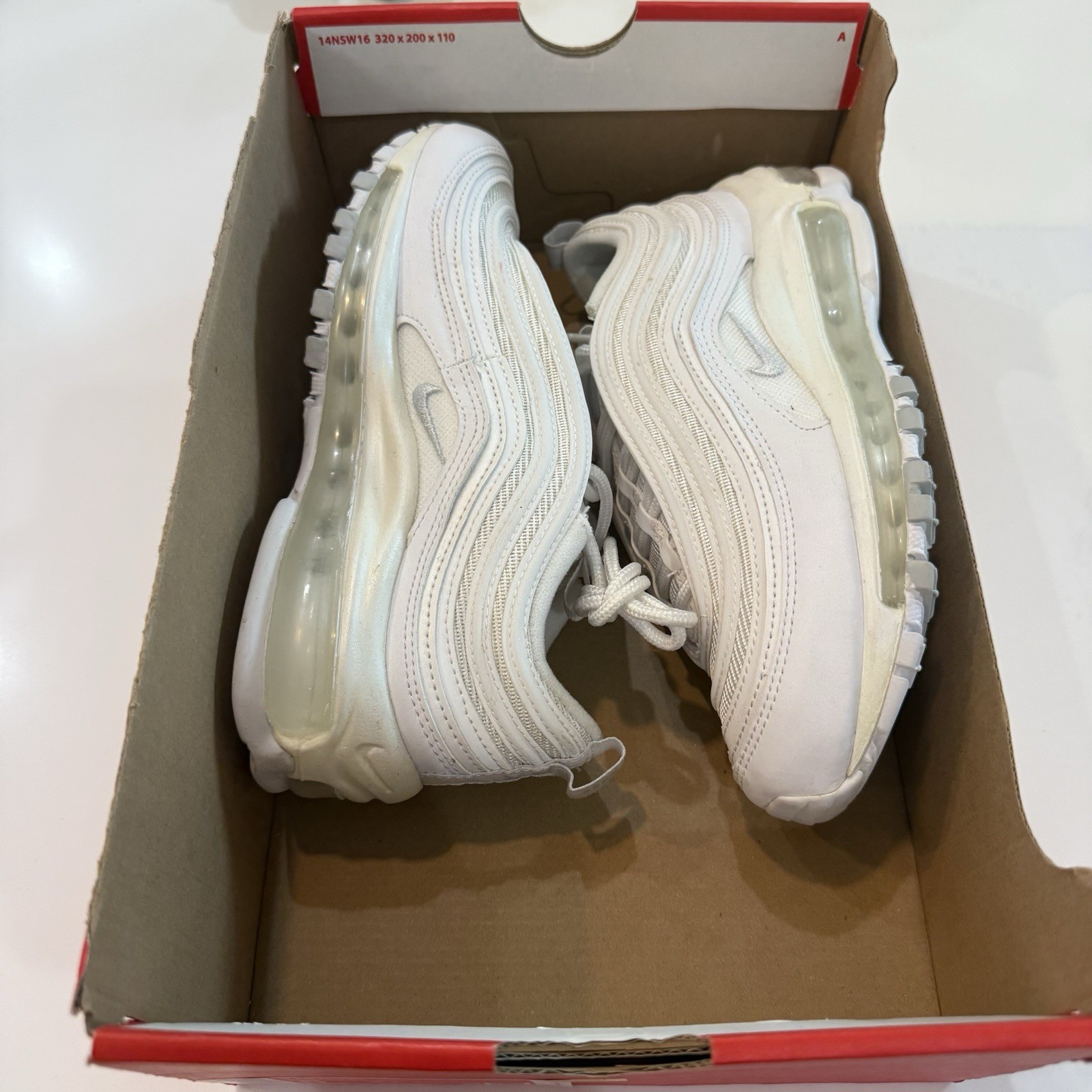 Size 5 Nike Air Max 97 White Pure Platinum Leather Women’s 921733-100 NEW