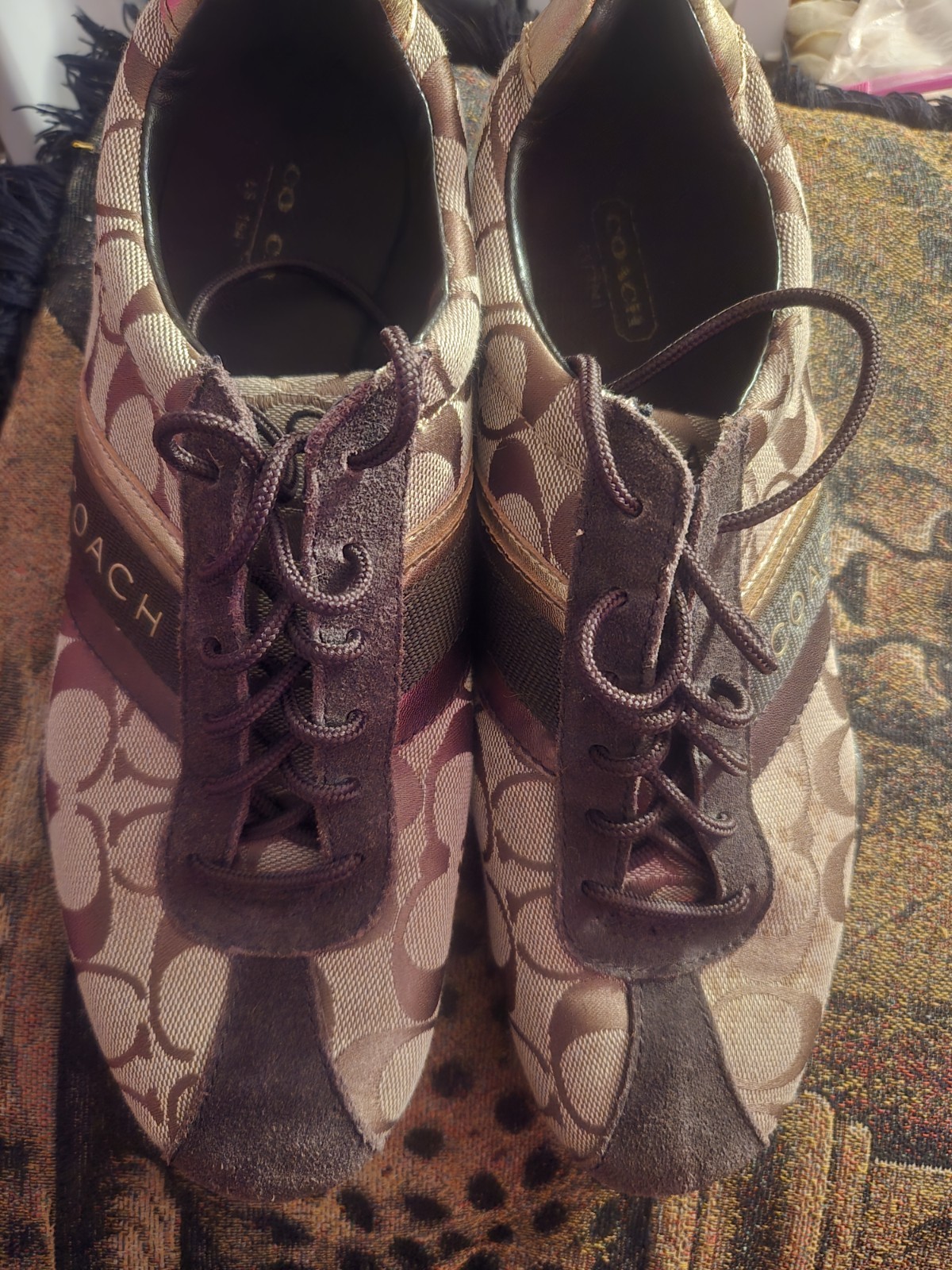 COACH Jayme Signature Brown Low Top Lace-Up Sneakers w/ Rubber Outsole