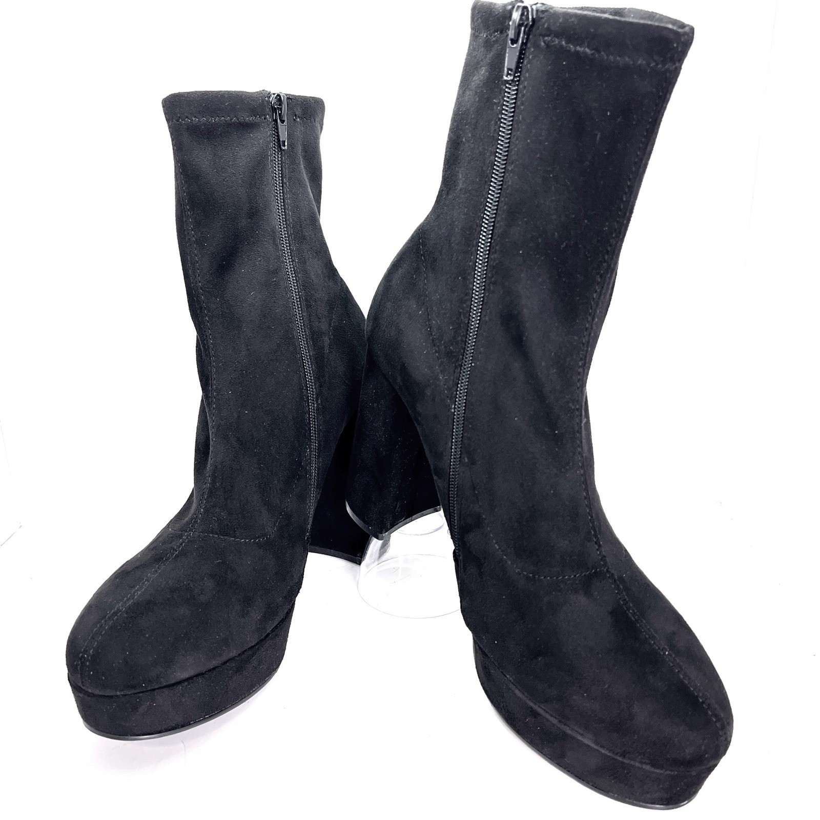 Madden Girl Orchidd Black Faux Suede Platform Block Heel Sock Boots Womens 11M