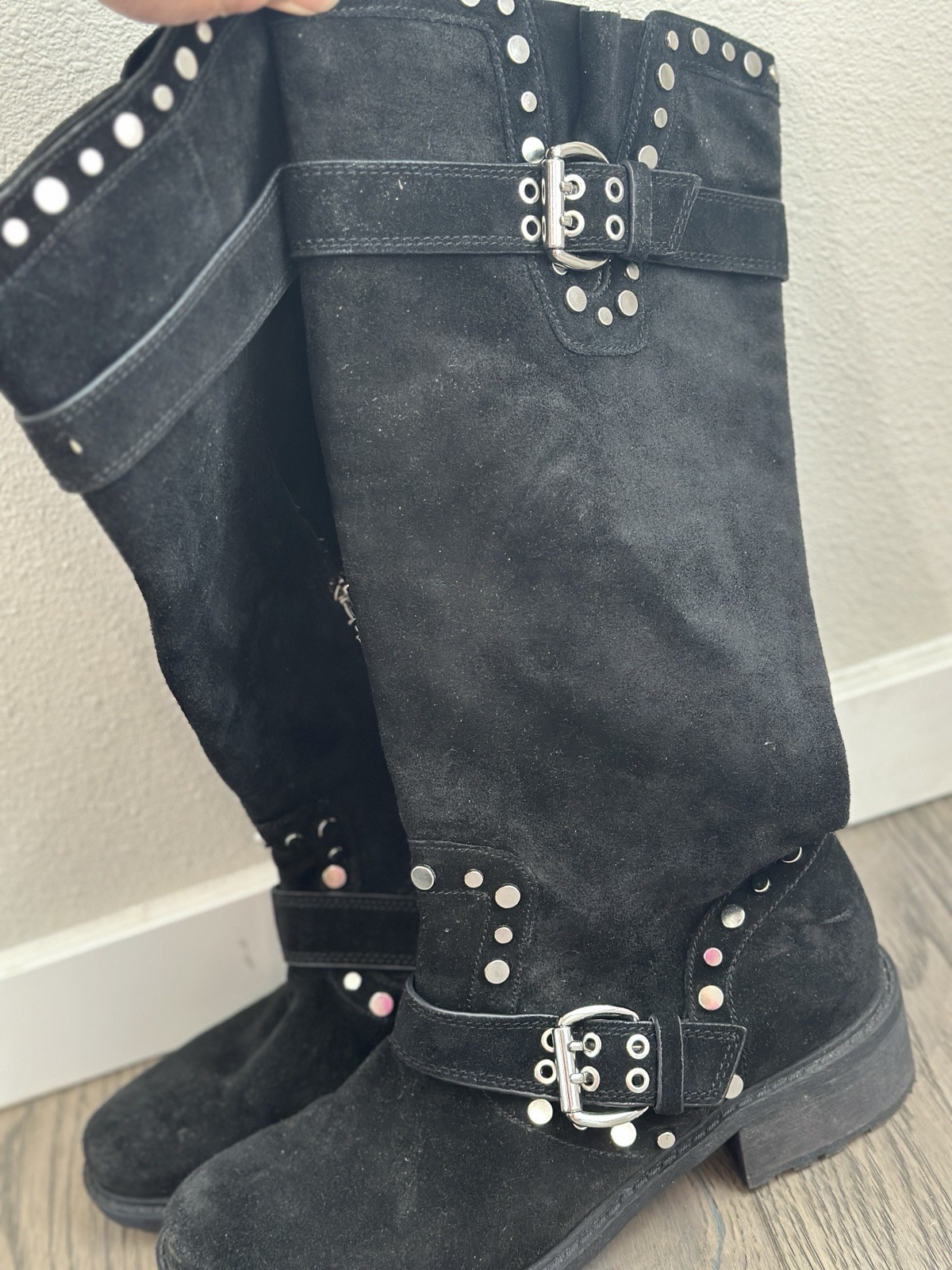 Sam Edelman Deryn Studded Suede Knee High Boot Women Size 8.5 Black