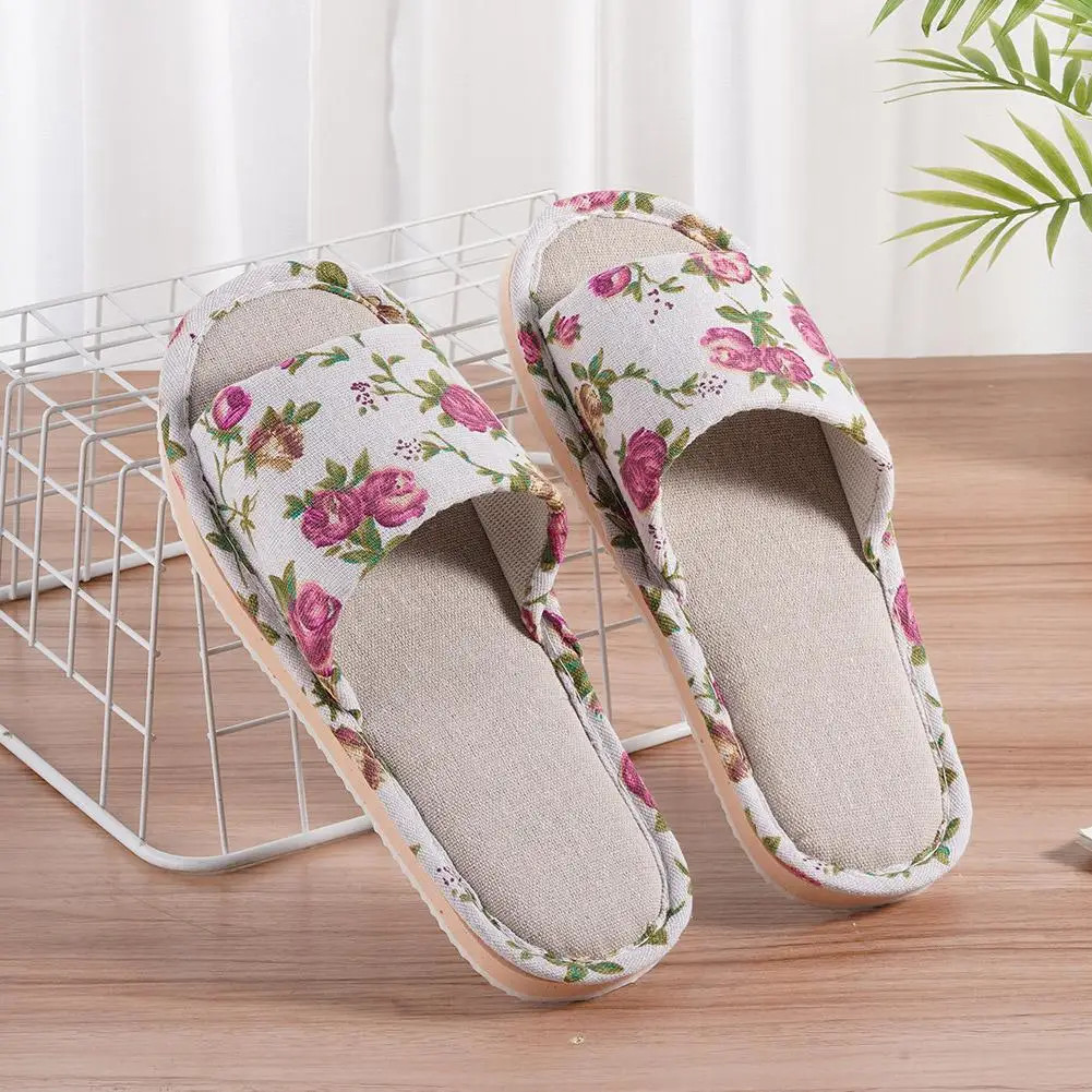 Fashion Floral Slippers Women Casual Comfortable Indoor Home Flat Shoes Anti Sli