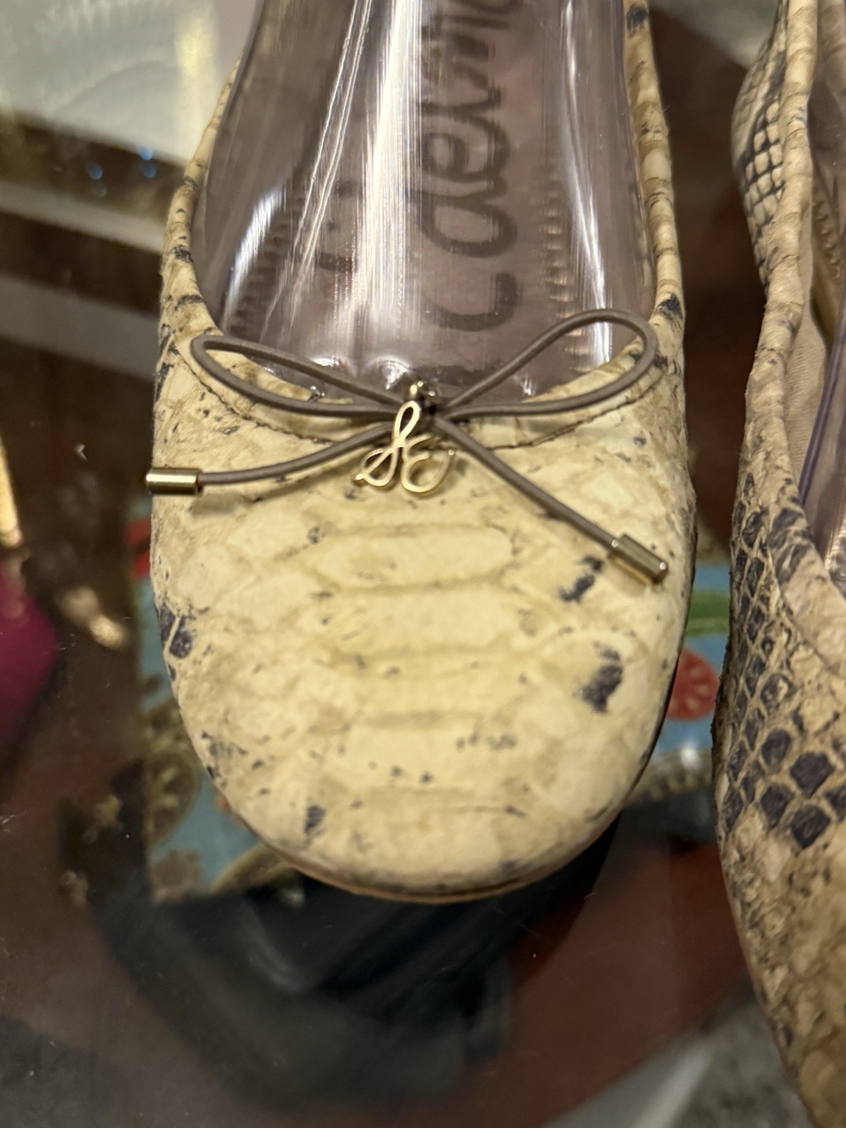 Sam Edelman Felicia Embossed Python Print Ballet Flats women’s SZ 7M Cream