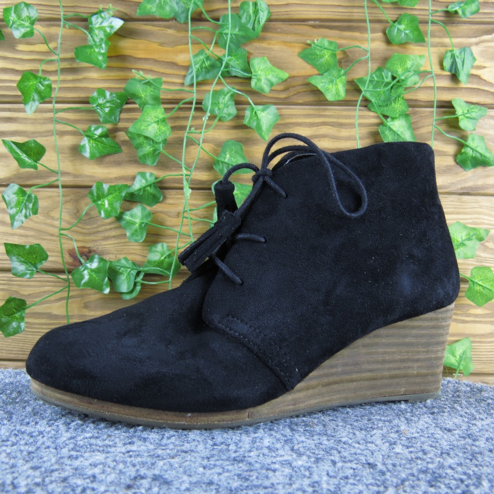 Dr Scholl’s Dakota Women’s 6.5 Wide Black Fabric Wedge Booties Comfort Lace Up