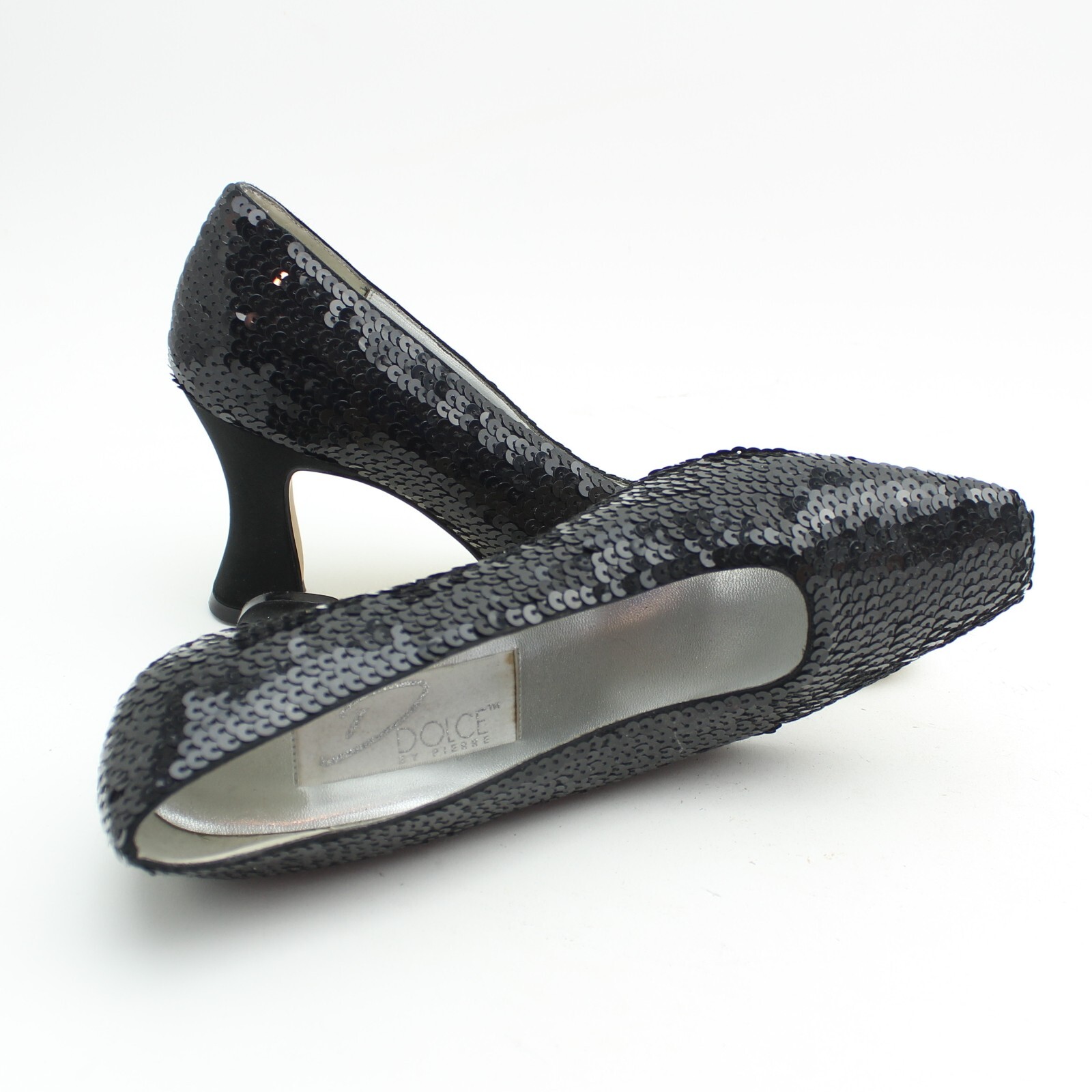 VTG Dolce by Pierre Monaco Black Sequin Heels Retro Pumps Sz 7