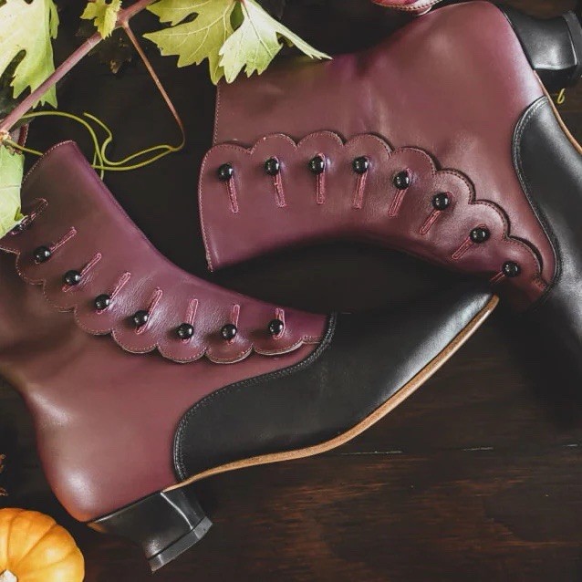 American Duchess Tavistock Victorian Edwardian Button Boots Burgundy (11) New