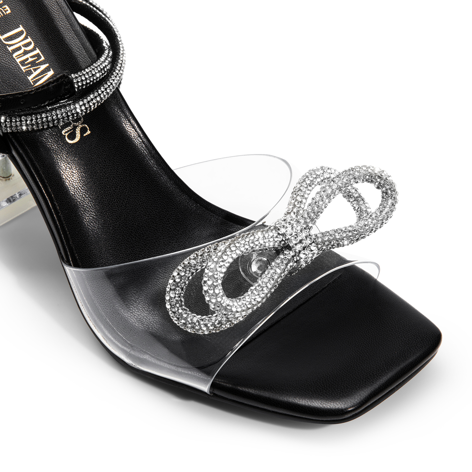 High Heel Sandals Rhinestone Square Toe Clear Crystal for Women Party Wedding