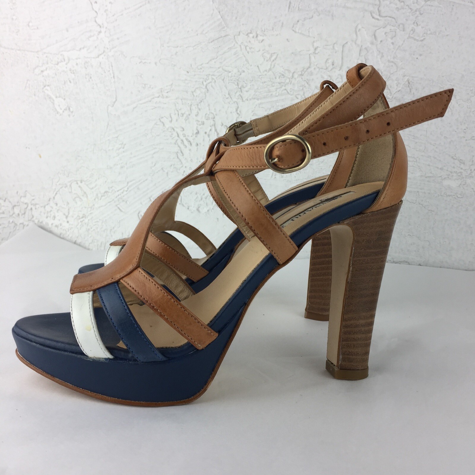 Donna Più Colorblock Ankle Strappy Platform Heel Shoes Sandals Leather 36 US6