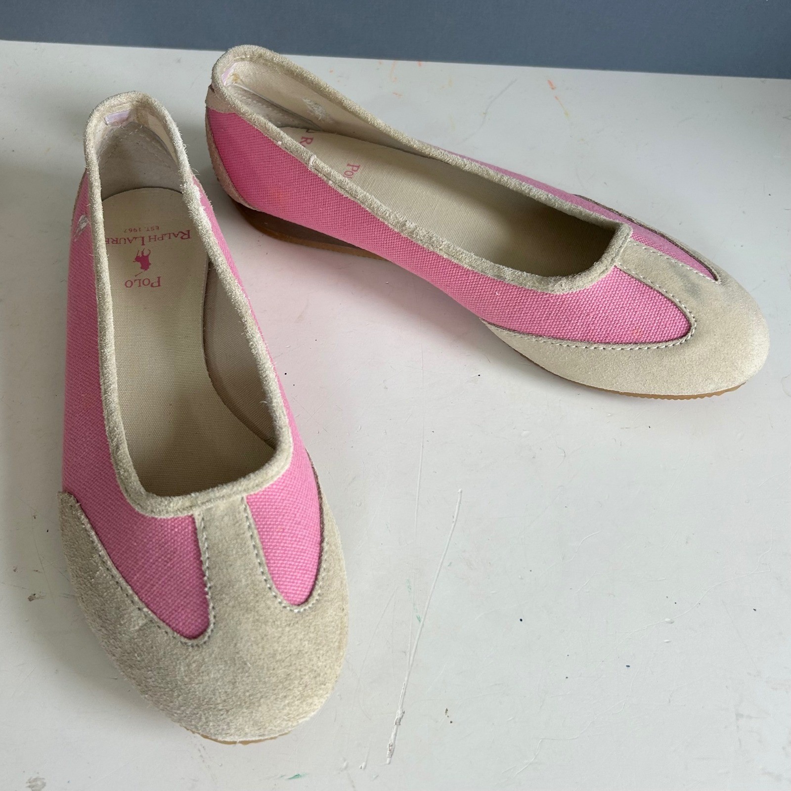 Y2K Polo Ralph Lauren Ballet Flats Sneaker women’s 7.5 Pink Canvas Pony Preppy