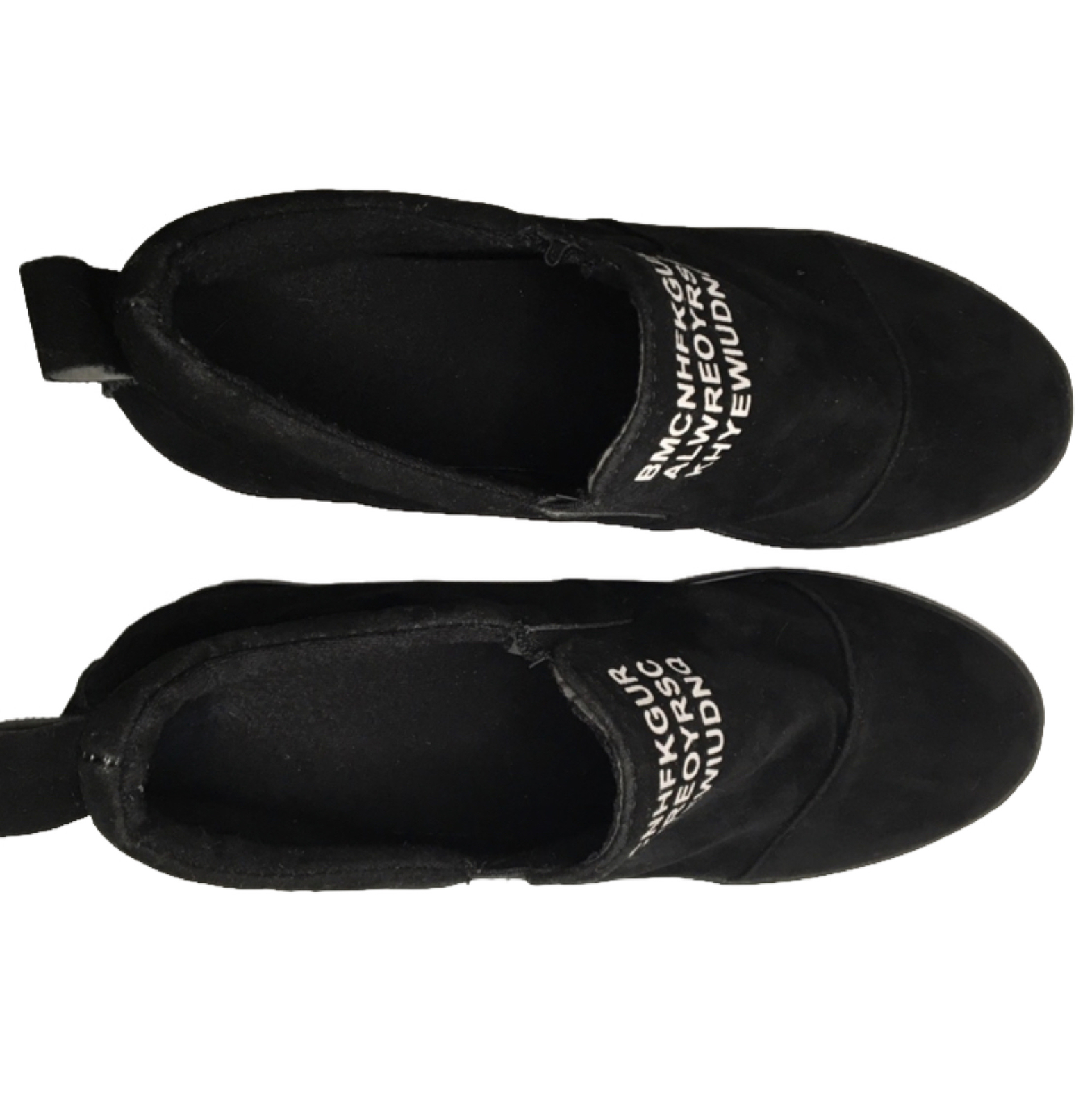 Letter Sneakers BMCNHFKGUR ALWREOYRSC Suede Slip On Wedge /Black/Size US6, CN38