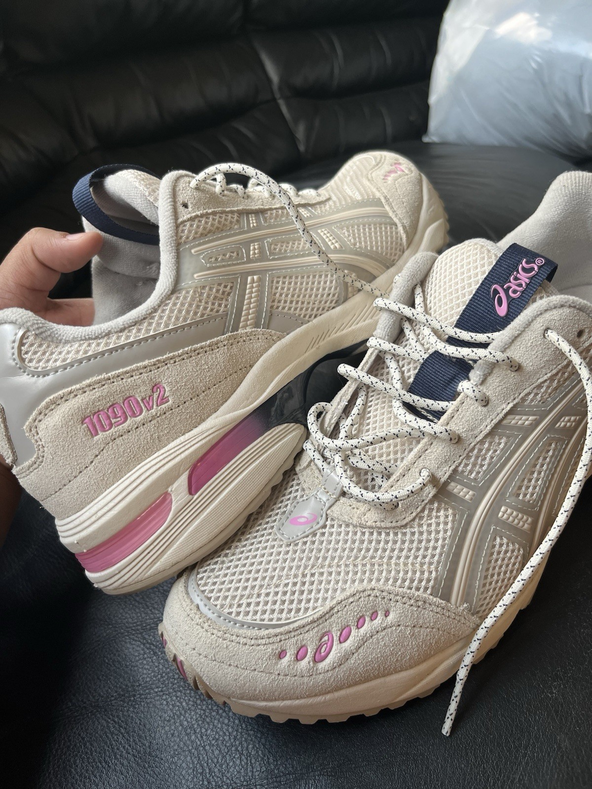 ASICS GEL-1090v2 Women’s Mesh Sneakers Cushioned Breathable Beige Pink Navy